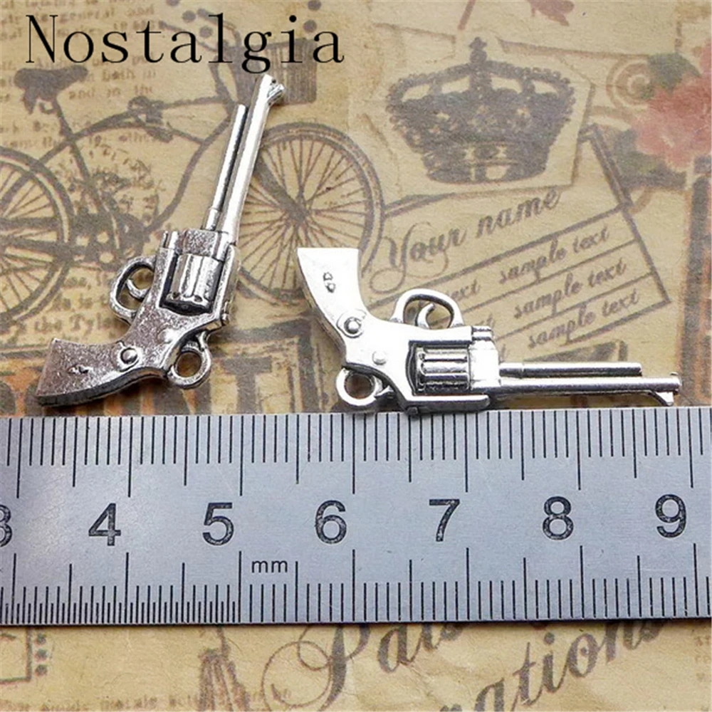 Nostalgia 10pcs/lot Gun Charms 34*15.7mm Antique handguns Pistols Guns Charms Pendants