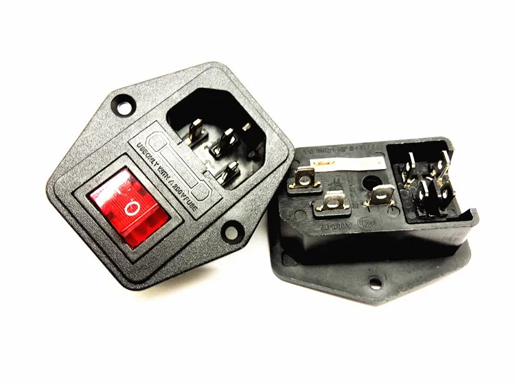 

AC 250V 10A Black Red 3-Pin Terminal Power Socket with Fuse Holder Rocker Switch 3pin 3p 3 pin 3 Terminal