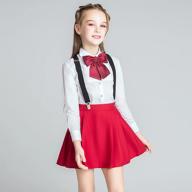 School Girls Uniform Clothes Set White Shirts Mini Vestido Chorus Stage Girls Clothes For 2 3 4 6 8 10 12 14 Years Old RKS185002