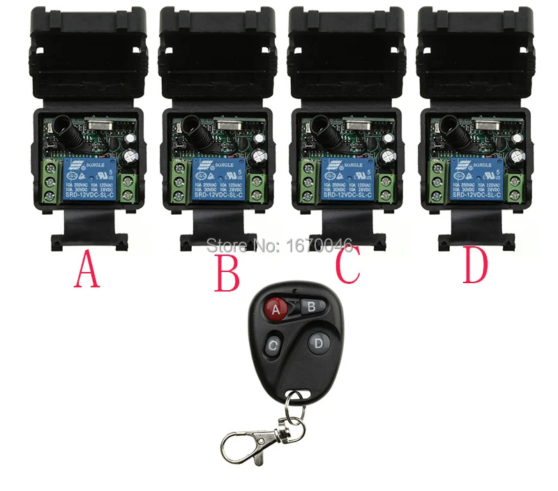 

DC12V 1CH wireless switch RF Wireless remote control switch system 1 transmitter +4 receiver light /lamp/ window/Garage Doors