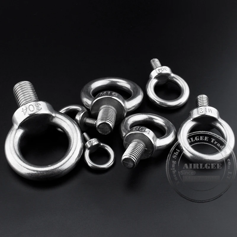 304 Stainless steel Hook screw M6 8 10 12 14 16 20mm Diameter Male thread Mechanical Ring Lifting Bolt Cable Rope Eyebolt