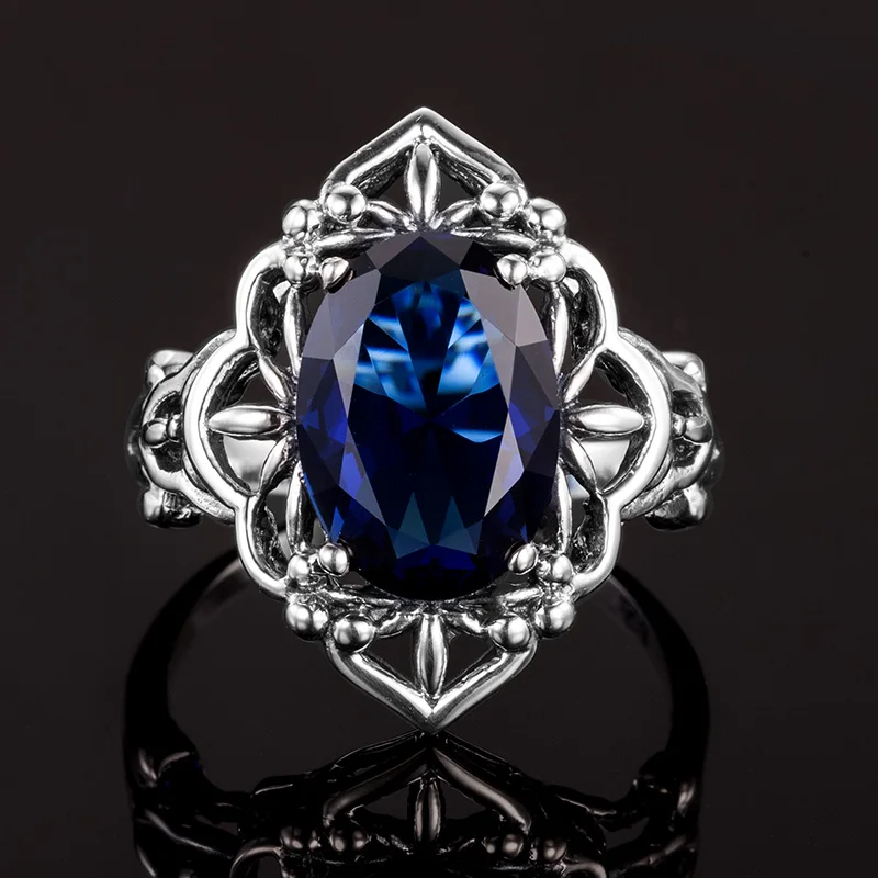 Szjinao Sapphire Rings owalny kwiat elegancki wiktoriański ciemny niebieski kamień szlachetny pierścień 925 Sterling silver Carve Kate Fine Jewelry Wedding — zdjęcie 6