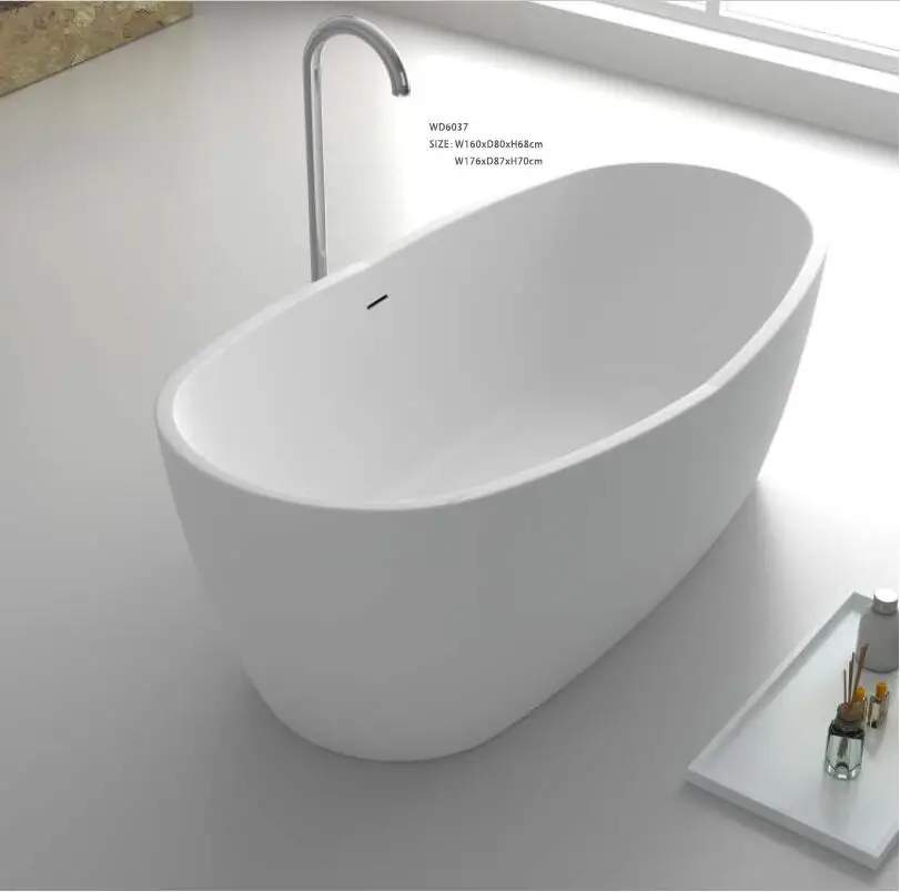 1600X800X680mm Bathroom OVal Acrylic Fiberglass Resin Bathtub Freestanding Seamless Soaking Tub 6037A