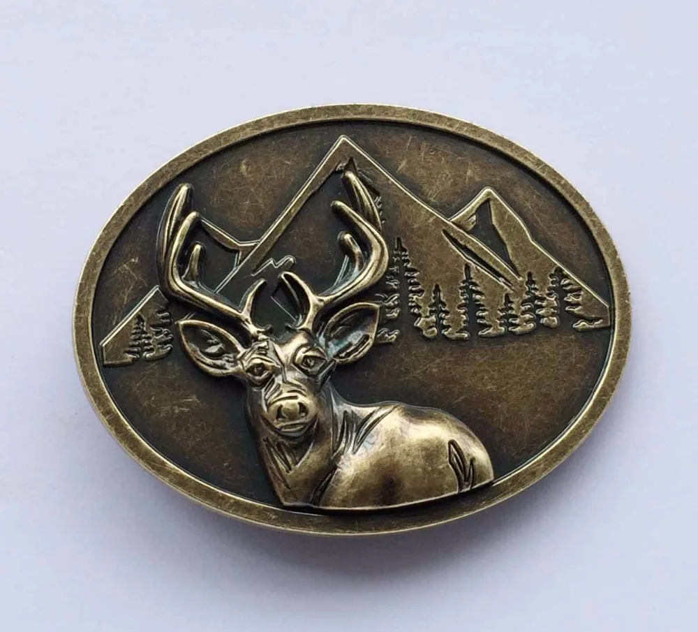 New Vintage Bronze And Sliver Plated Western Deer Hunter Hunting Belt Buckle