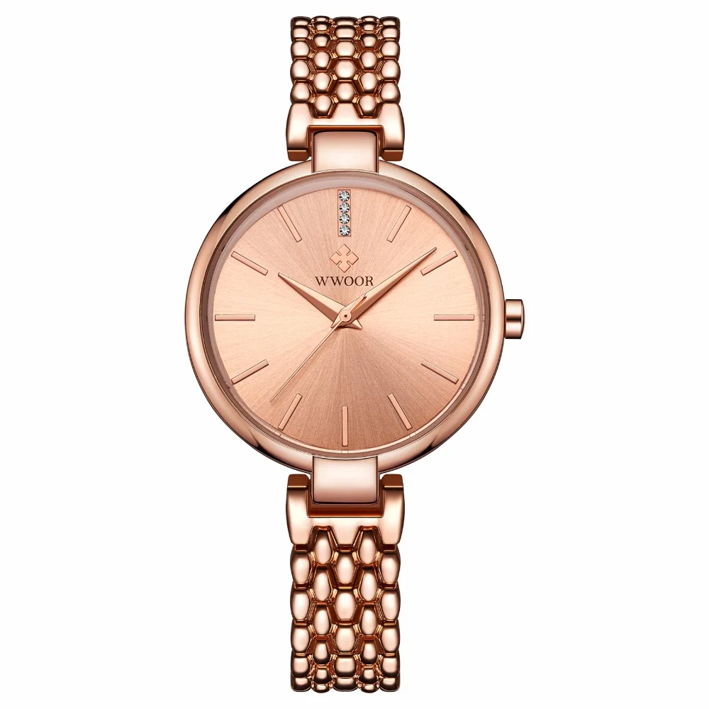 WWOOR 8865 Women Watches Rose Gold Watch Women Quartz Ladies Wristwatch Girl Clock reloj mujer With Watchband Fixing Tool