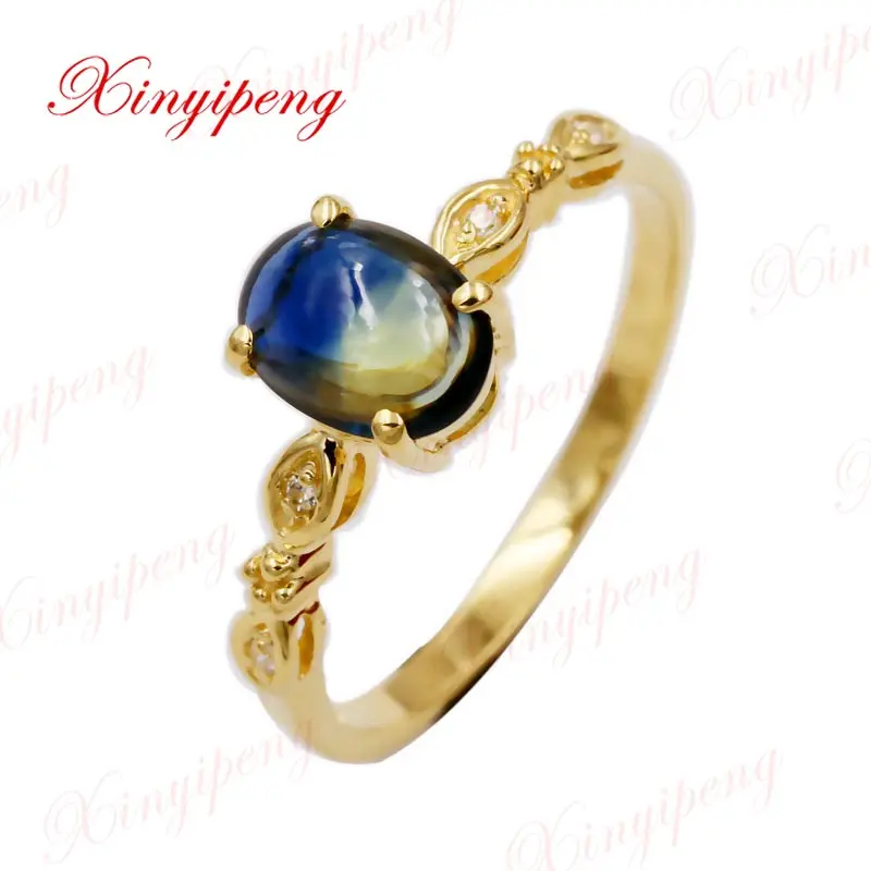 Xin yi peng 18 k yellow gold inlaid natural singular sapphire ring 5 * 7 mm women ring contracted exquisite