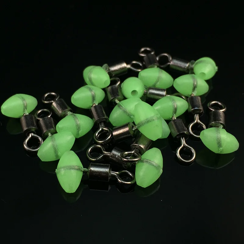 20PCS Fishing Accessories Luminous Green Block Bead Cross-Line Swivels & Bead T Shape Pulley Slide Rig Connector