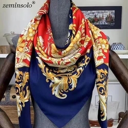 100% Silk Scarf Women Large Shawls Floral Printed Scarves Stoles Square Bandana Luxury Brand Scarf Female Foulards 130*130cm