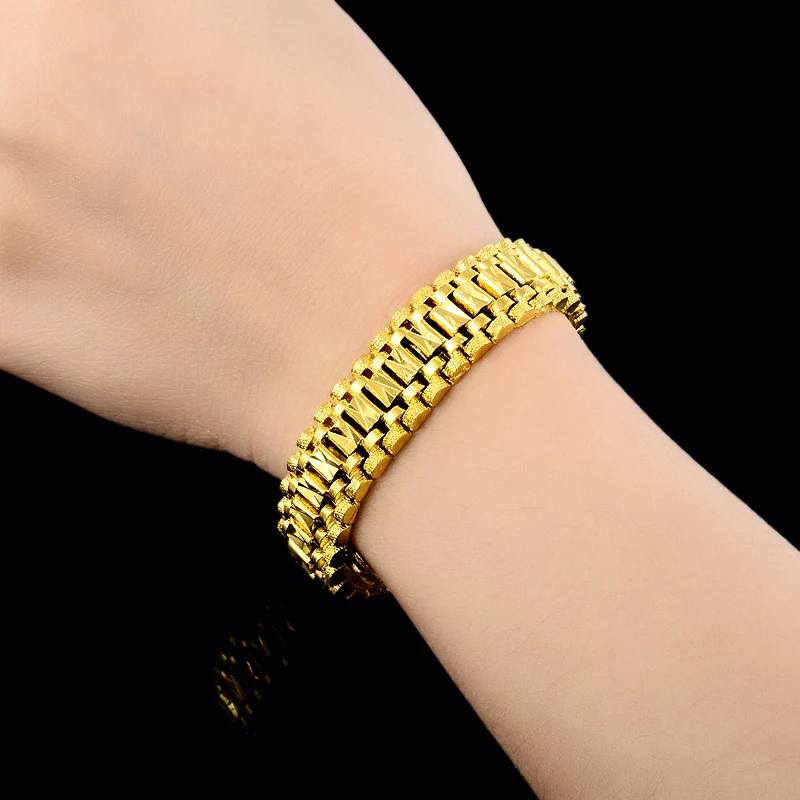 24k Gold GP 6MM /8mm /12mm Watchband Bangle/Bracelet for Men Women Drop Shipping.Wholesale Pure Gold Color Men\'s Jewelry Gift