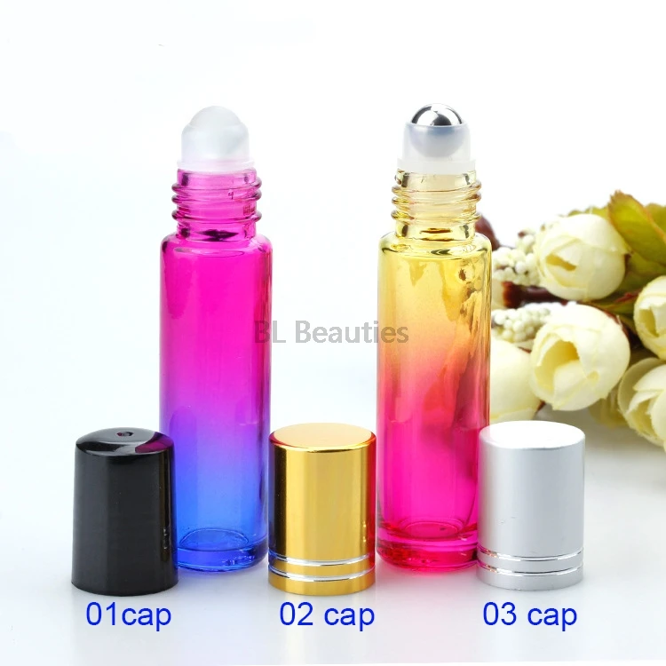 

10ml Gradient Roll on Bottle Stainless Steel Roller Ball Essential Oils Thick Glass Perfume Bottle with Metal Ball and Plastic