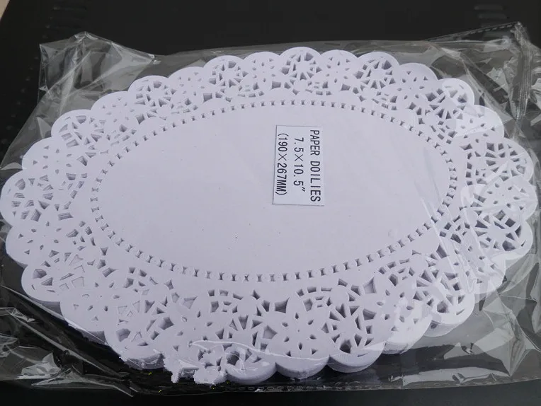 7.5*10.5 inches Oval Ellipse White lace Paper Doilies Decor Mats Pads for Cake Cookie Biscuit Free Shipping