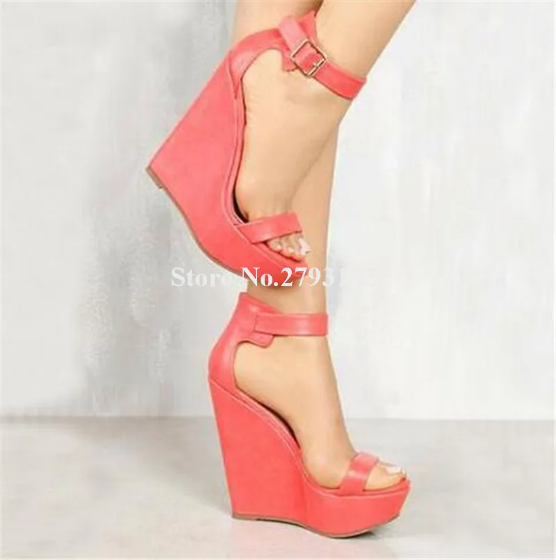 Summer New Sexy One Strap High Platform Wedge Sandals Ankle Strap Nude Black Brown Pink Wedge Sandals Super High Wedges