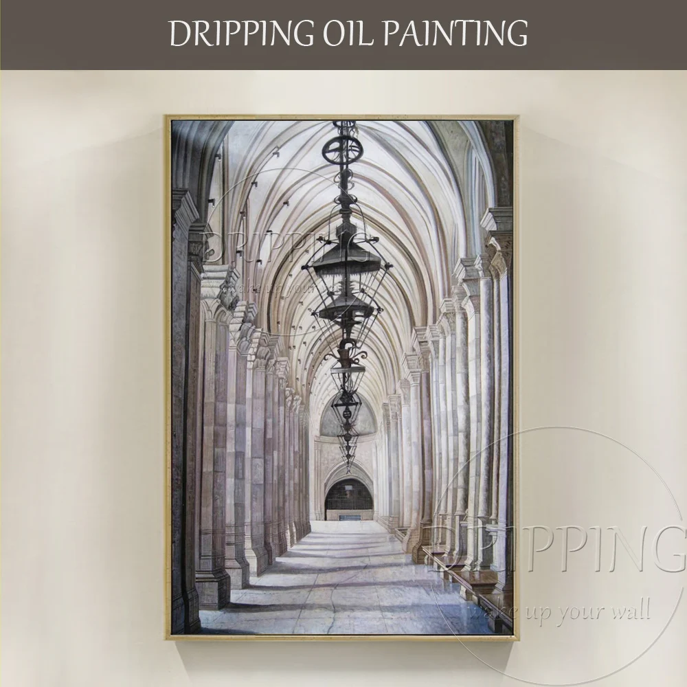 Excellent Artist Hand-painted High Quality Church Oil Painting on Canvas Special Wall Art Beautiful Church Interior Oil Painting