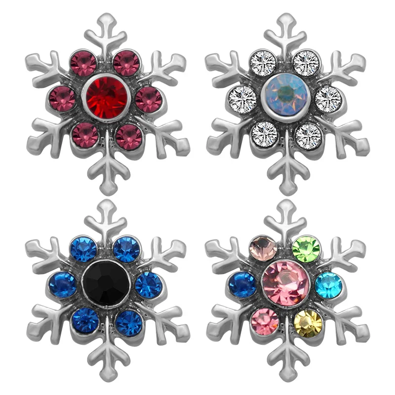 New Beauty Winter Snowflake Crystal rhinestone Christmas metal 18MM snap buttons colorful fit DIY snap jewelry Findings