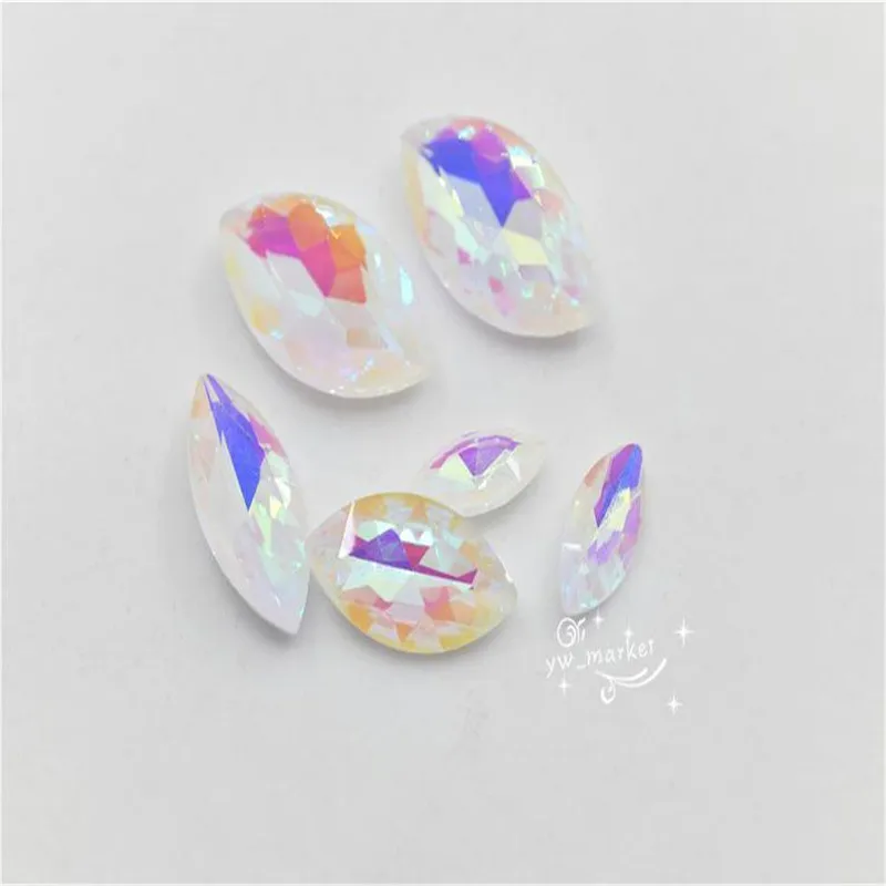 White Milk ab Rhinestones  Navette ROUND TEARDROP  Pointback  Glass Crystal Stones  Jewelry Making