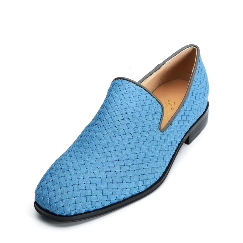 Qianruiti Men Blue weaving Shoes Slip-on Loafers Prom Wedding Flats Vintage Style Casual Shoes for Men EU39-47