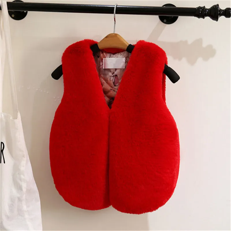 Girls Faux Fur Vests 2022 Autumn Winter Kids Waistcoats For Baby Girl 2-7Years Old Children Outerwear DWQ067