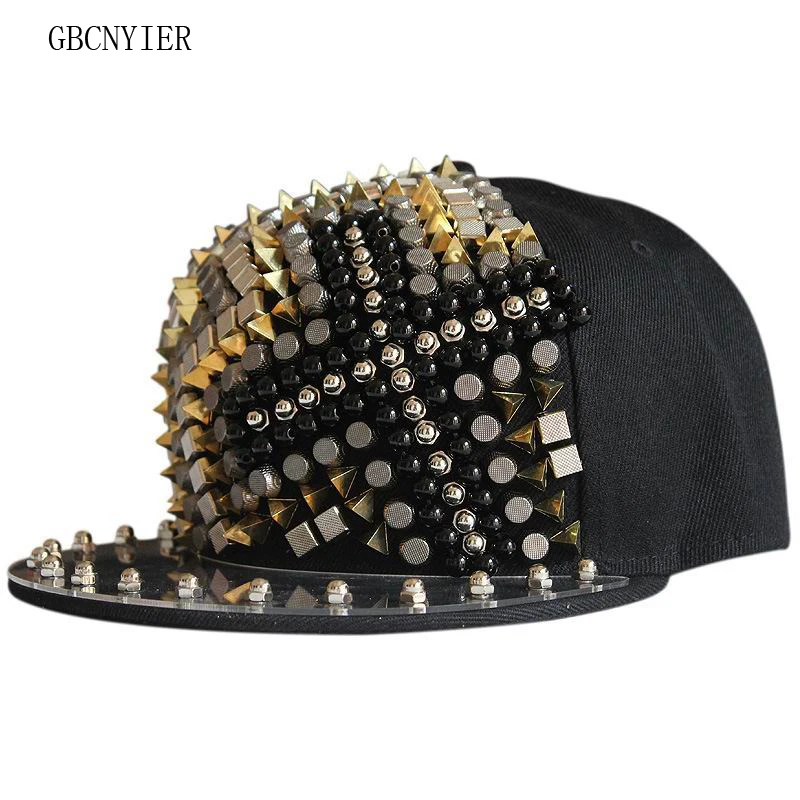 GBCNYIER Hip Hop Cool Hat Dance Show Sports Male Hat Rivet Fashion Adjustbale Female Cap Team Show Cool Hiphop Flat Brim Caps