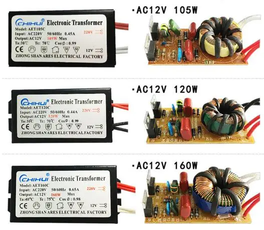 3 years warranty Sufficient Power Electronic Transformer For Halogen Lamp AC 220V To AC12V 20W-250W Optional