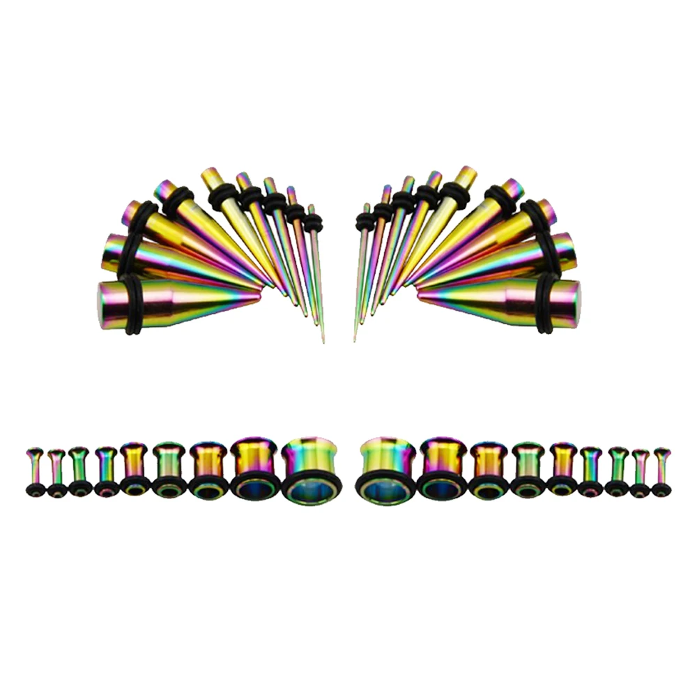 316l Stainless Steel Ear Expander Piercing Taper & Single Flared Flesh Tunnel Plug Kit Stretcher Gauges Set Body Jewelry 14g-00g