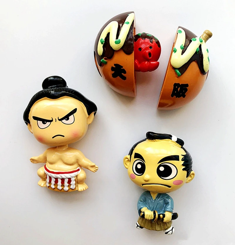 New Japanese Sumo Samurai Osaka Octopus 3D Resin Fridge Magnets Tourism Souvenirs Refrigerator Magnetic Stickers Gift