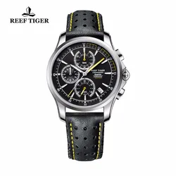 Reef Tiger/RT Sport Chronograph Watches for Men Quartz Watches with Date and Super Luminous Steel Leather Strap Watches RGA1663