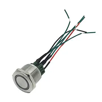 1NO1NC Fixation or Momentary 25mm Red Ring Illuminated Anti-vandal Metal Electric Switch 6V, 12V, 24V, 110V,230V Weld 15cm Wires