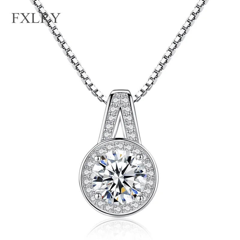 

FXLRY Personality Silver color Cubic Zirconia Luxury Pendant Necklace Italy Box Chain Charm Necklace Fine Jewelry