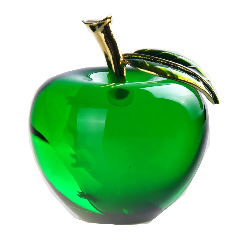 

H&D X'mas Gifts 2.2 inch Crystal Green Apple Paperweight Crafts Art&Collection Crystal Fruit Souvenir Home Wedding Decoration