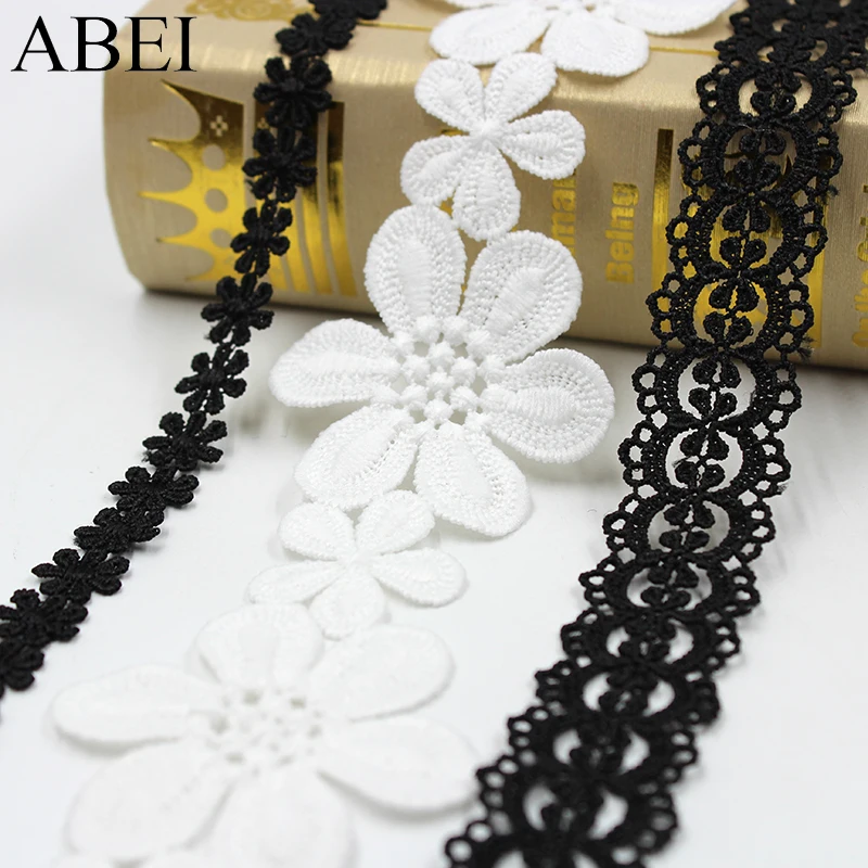 5yards/lot Embroidery Polyester White Black Lace Trims Diy Chocker Jewelry Ribbon Handmade Sew Clothes Garments Accessories