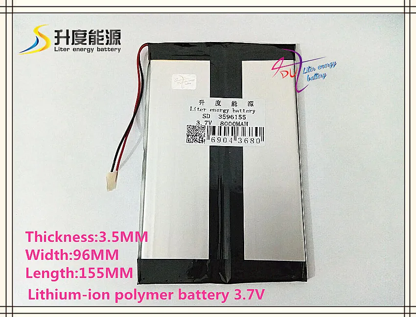 3.7V 8000mAH 3596155   Batería de polímero de iones de litio/Li-ion para tableta, GPS, teléfono móvil, banco de energía