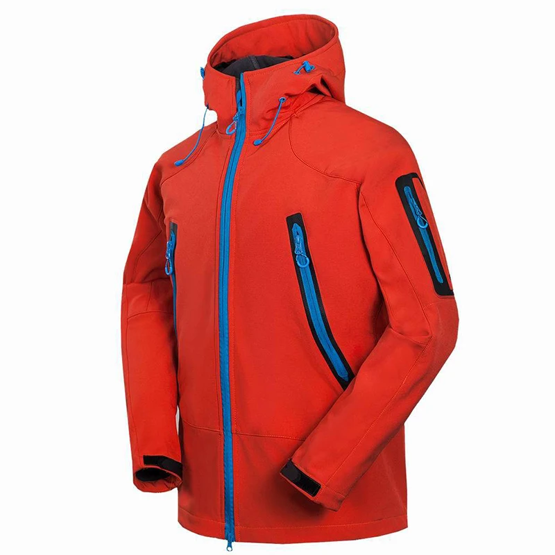 Customize LOGO Waterproof Hoodie Softshell Jacket Men Winter Thermal Fleece Hiking Clothing Outdoor Ski Fishing Hunting Coat