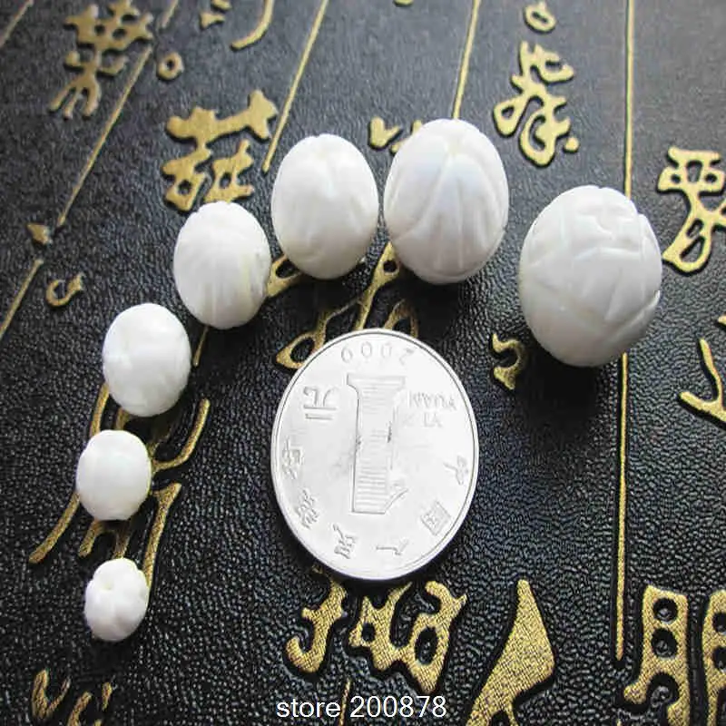 10PCS Natural Snow White Tridacna Shell Loose Beads 8/10/12mm Naga Conch Shell Carved Padma Lotus Beads TSB0233