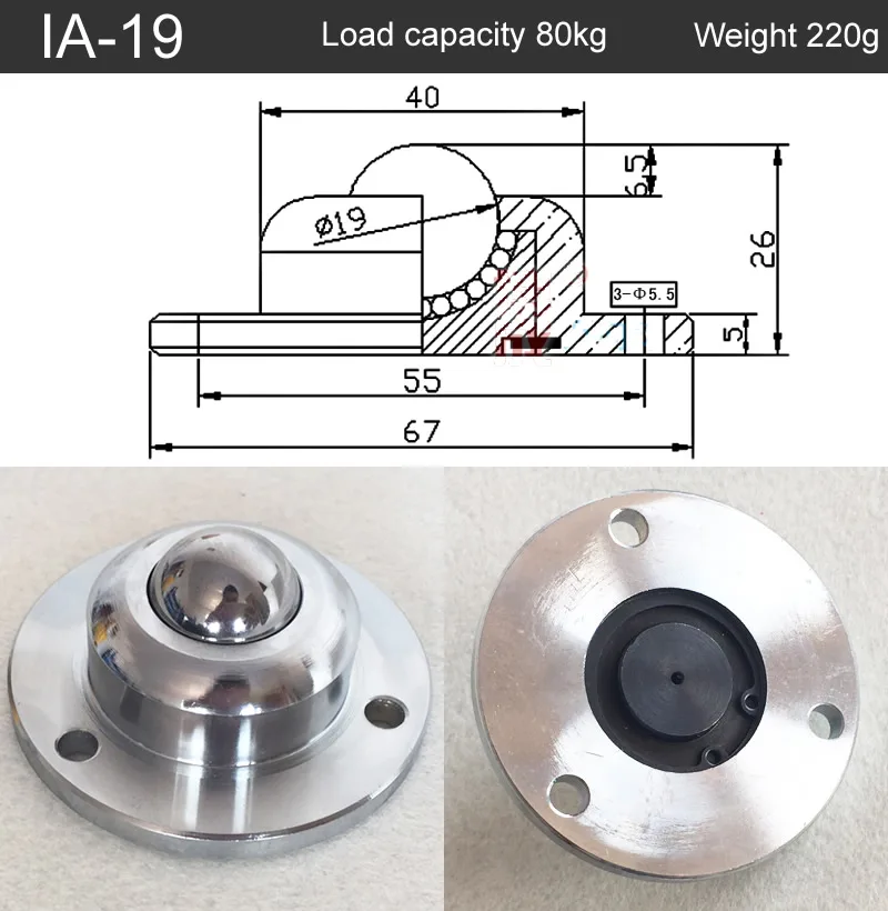 Heavy-duty IA-19-25-38 Precision universal Ball bearing casters/wheel,round flange,3 holes Transmission systefurniture wheel