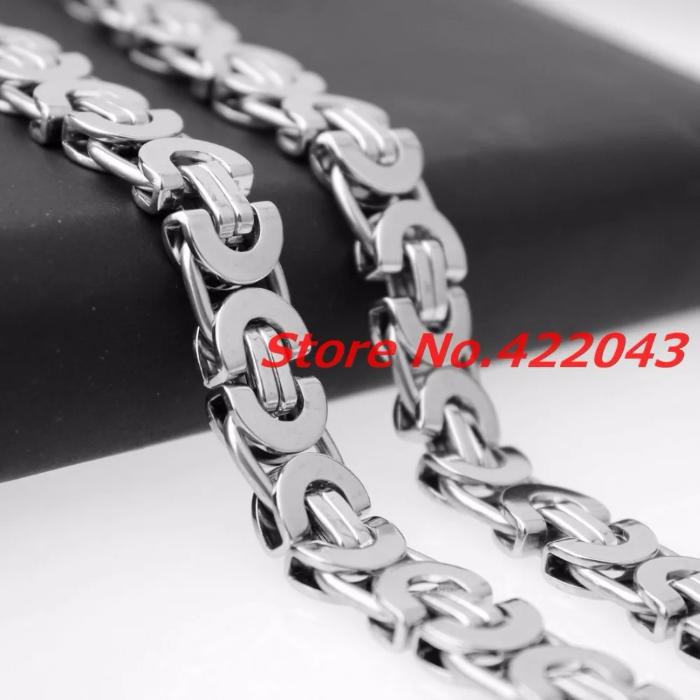 6/8/11mm Silver color  Polished Tone Flat Byzantine Necklace  Mens Stainless Steel Chain Wholesale Price Jewelry