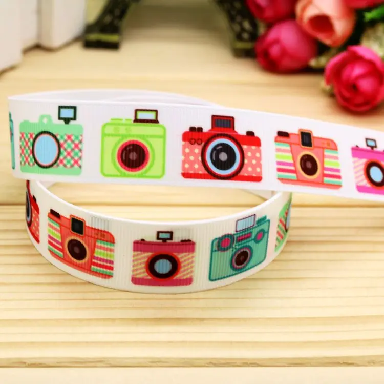 7/8inch  Camera Printed Grosgrain Ribbon Hairbow Headwear Party Decoration Diy Wholesale OEM 22mm P5624