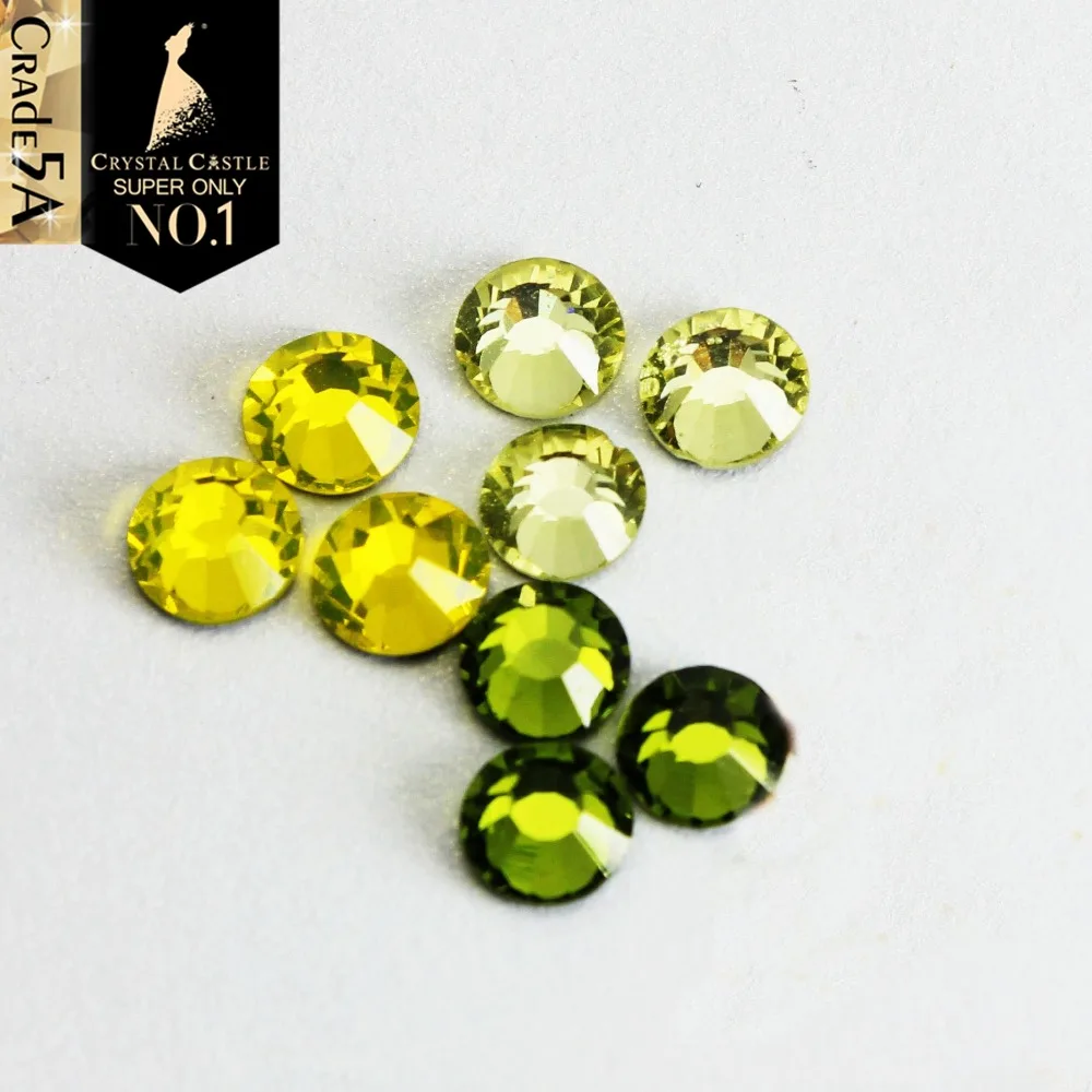 Crystal Castle Hotfix Strass Glass for Shoes, Flatback Craft Rhinestones Mix Jonquil, Olivine, Citrine, Lime Yellow Gems