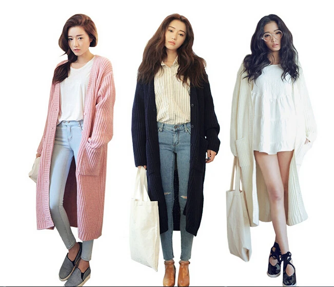 

BomHCS Women Boho Long Sleeve Knit Outerwear Cardigan Knitted Outwear with Pockets