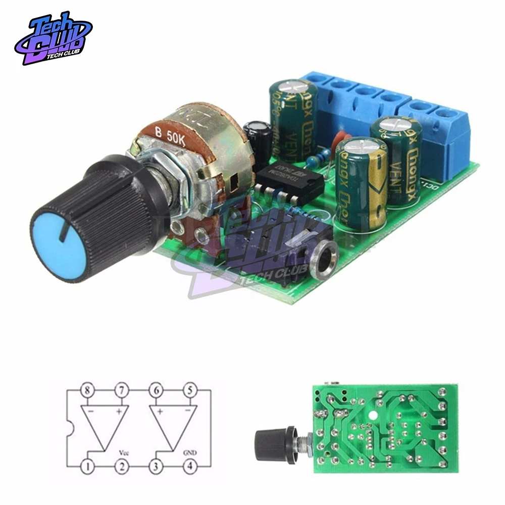 TDA2822 TDA2822M Amplifier Board DC 1.8V-12V 2.0 Channel Stereo Mini AUX Audio Amplifier Module AMP with 50K Ohm Potentiometer