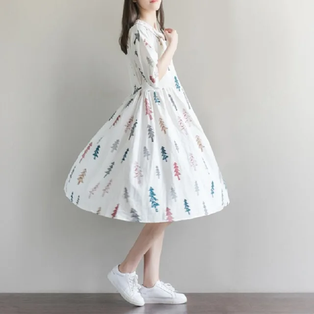 

2019 Spring Summer Mori Girl Women Lovely Dress Peter Pan Collar Cute Half Sleeve Femininos Vestidos Cotton Casual Printed Dress