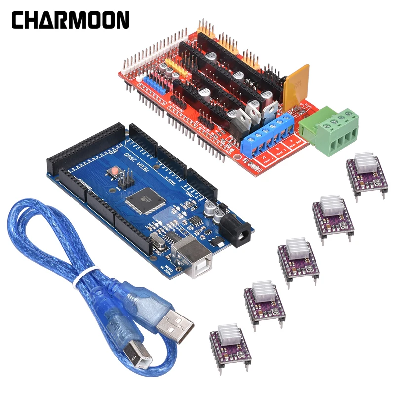 

Запчасти для 3D-принтера 1 шт. Mega 2560 R3 + 1 шт. RAMPS 1,4 панель управления + 5 шт. DRV8825 Драйвер шагового двигателя Reprap для комплектов 3D-принтеров