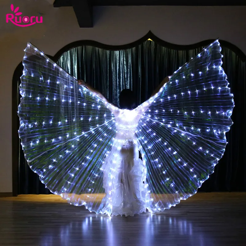 Ruoru 382 Pieces Leds Split Led Isis Wings Women Belly Dance Props 360 Degrees LED Shining Wings Girls Dance Wings with Sticks