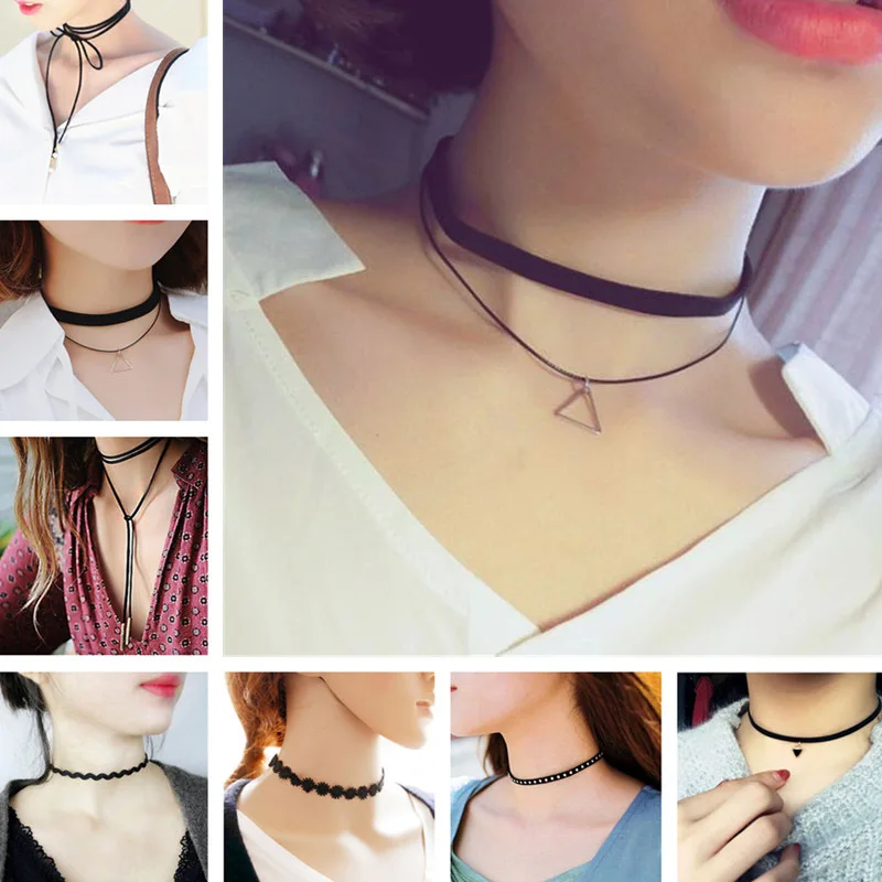 New Fashion Sexy Chokers for Women Black Korean Velvet Short Lace Necklaces Wave Line Female Choker Clavicle Necklace Collar