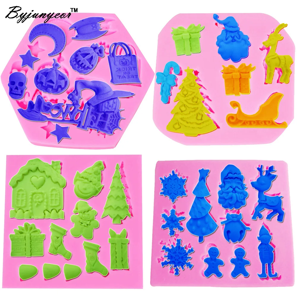 M256 Christmas Theme Chocolate Party Cake Decorating Tools DIY Fondant Silicone Mold Gumpaste Candy Moulds