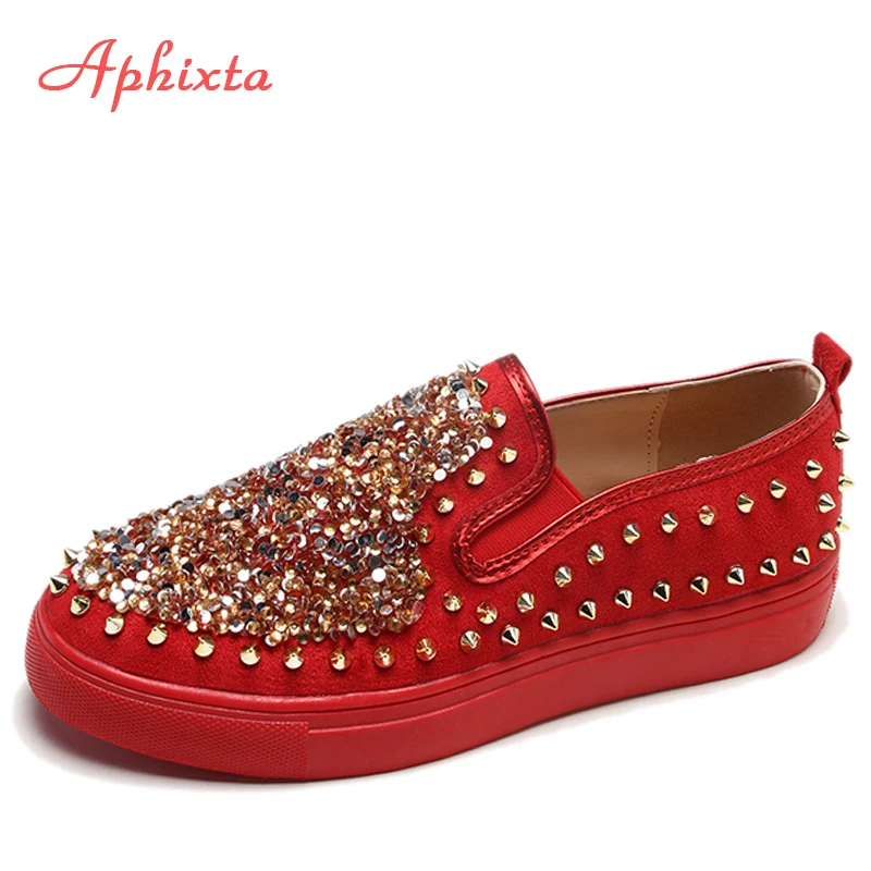 Aphixta Flat With Shoes Women Men Flats Sequined Cloth Revits Couple Platform Woman Shoes Bling Crysta Black Flat Heels Shoe