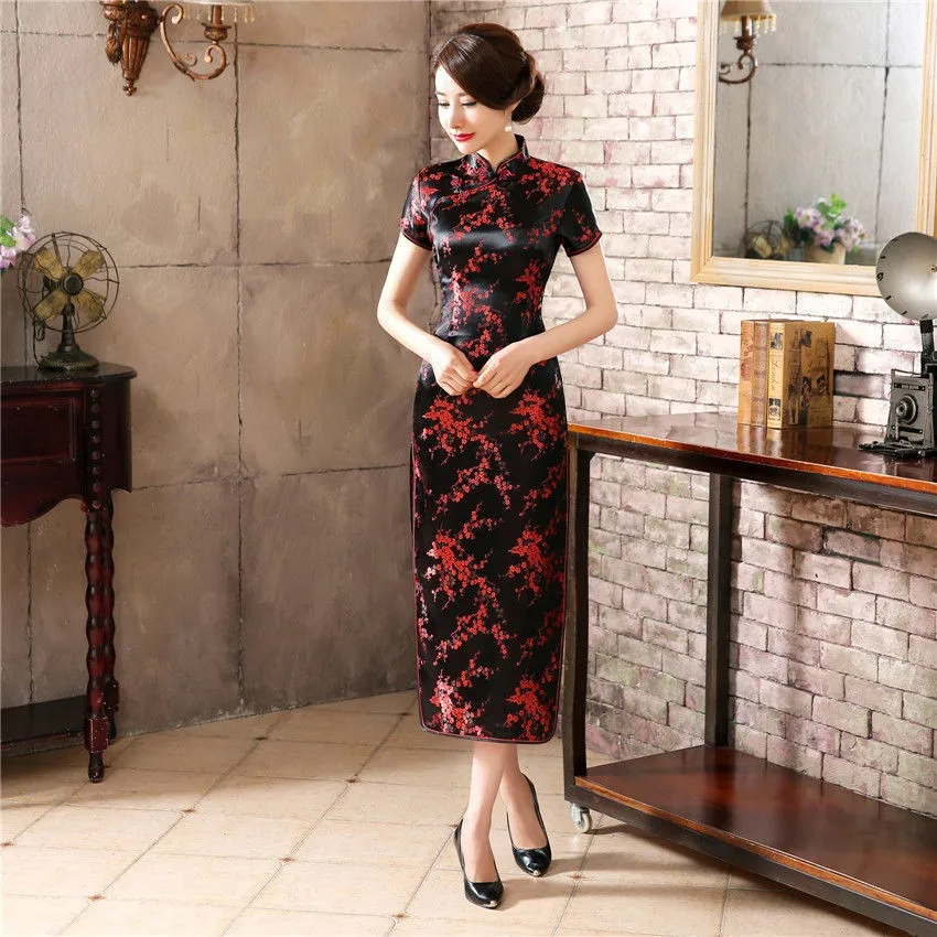 

Traditional Chinese Style Dress Women's Long Cheongsam Elegant Slim Qipao Clothing Vintage Button Slim Novelty Clothes