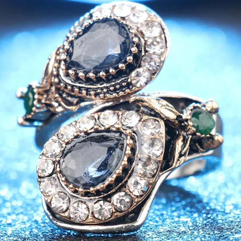 Fashion 2021 New Vintage Big Stone Bohemia Classic Wedding Crystal Rings For WomenTurkish Jewelry Jz248