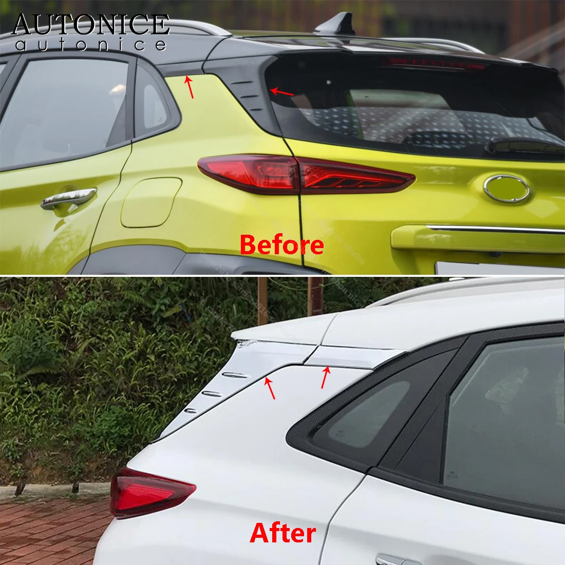 4pcs Rear Window Spoiler Triangle Cover Trim For Hyundai Kona 2018-2019 ENCINO