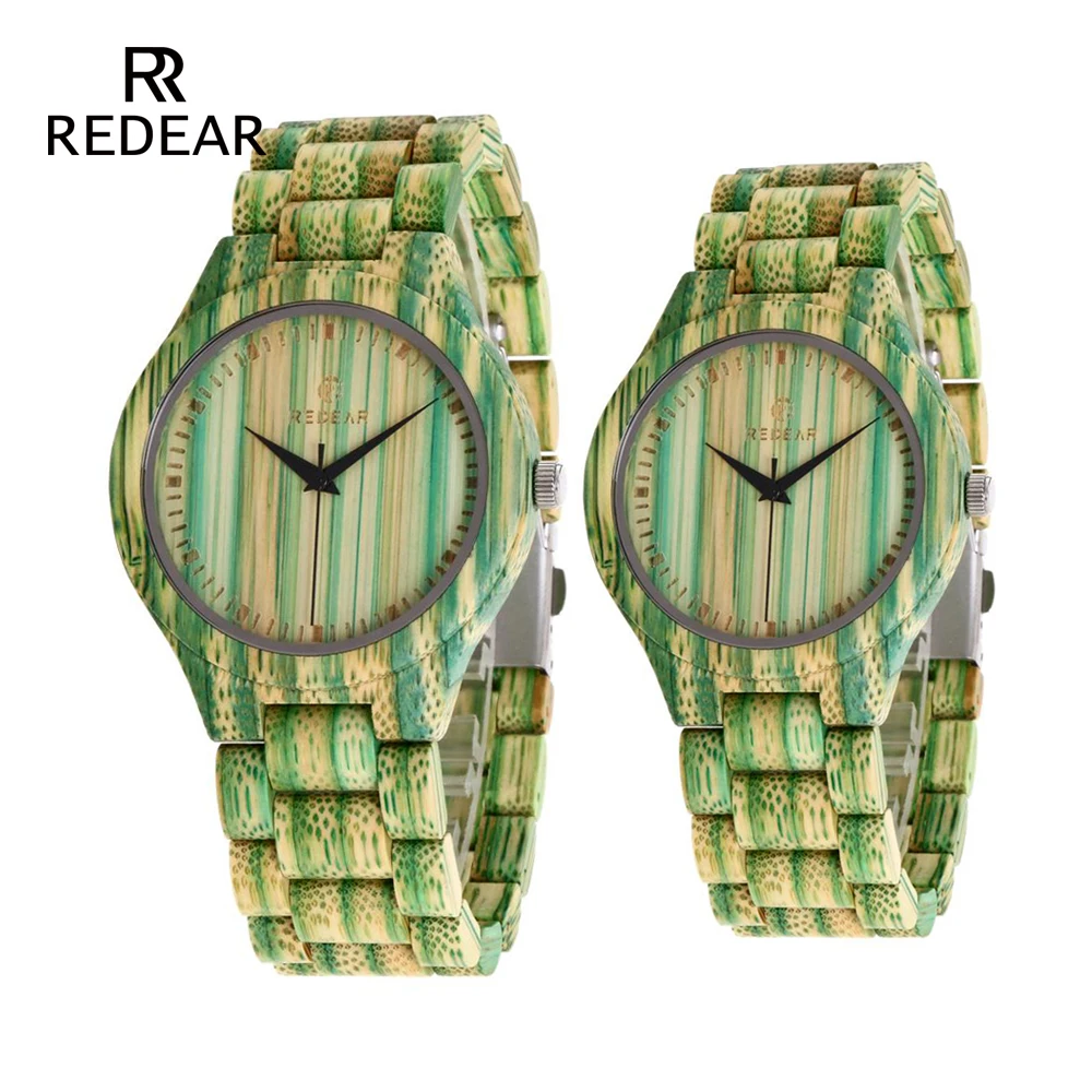 

REDEAR Lover's Watches Colorful Bamboo Green Lady Watch for Woman Bamboo Band Curren Watches Men's Gift