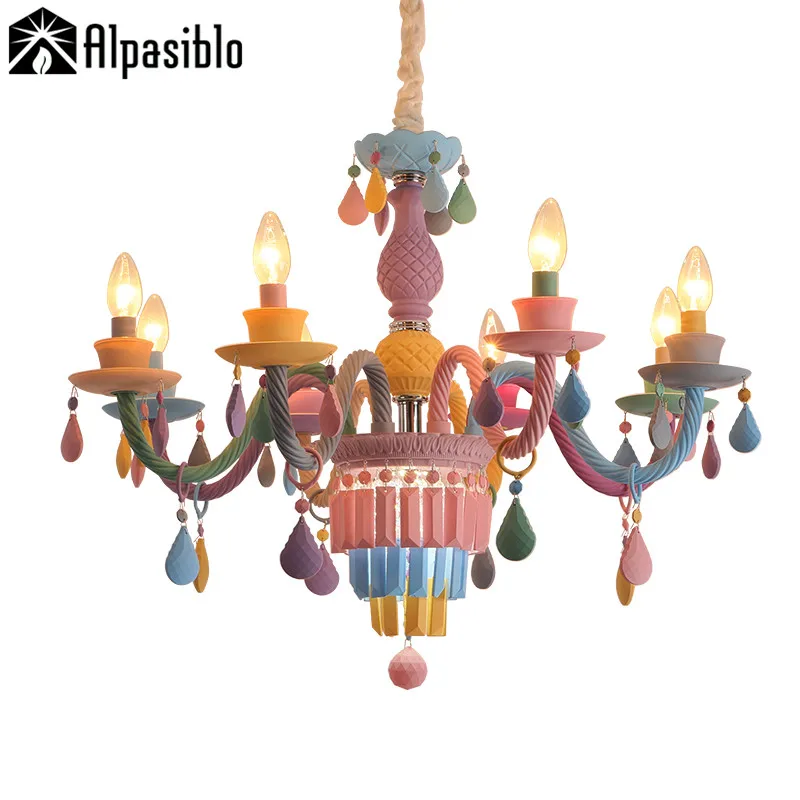 Colorful Crystal Chandelier Macaron Color Droplight Children Bedroom Lamp Creative Fantasy Luminaire Stained Glass Lustre